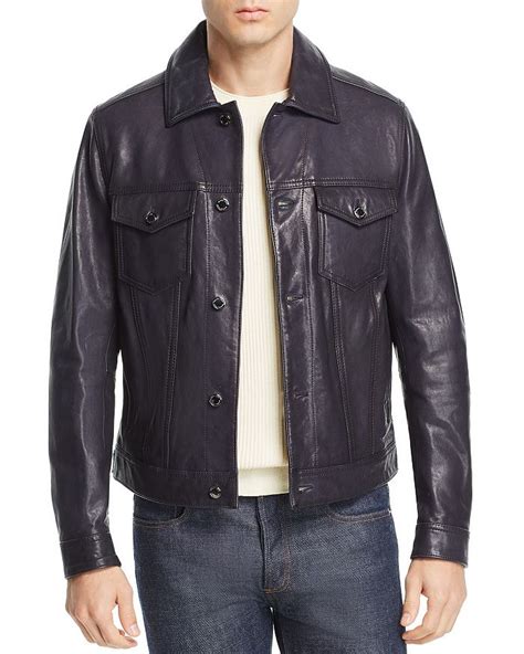 michael kors burnished leather trucker jacket|Burnished Leather Blouson Sleeve Jacket .